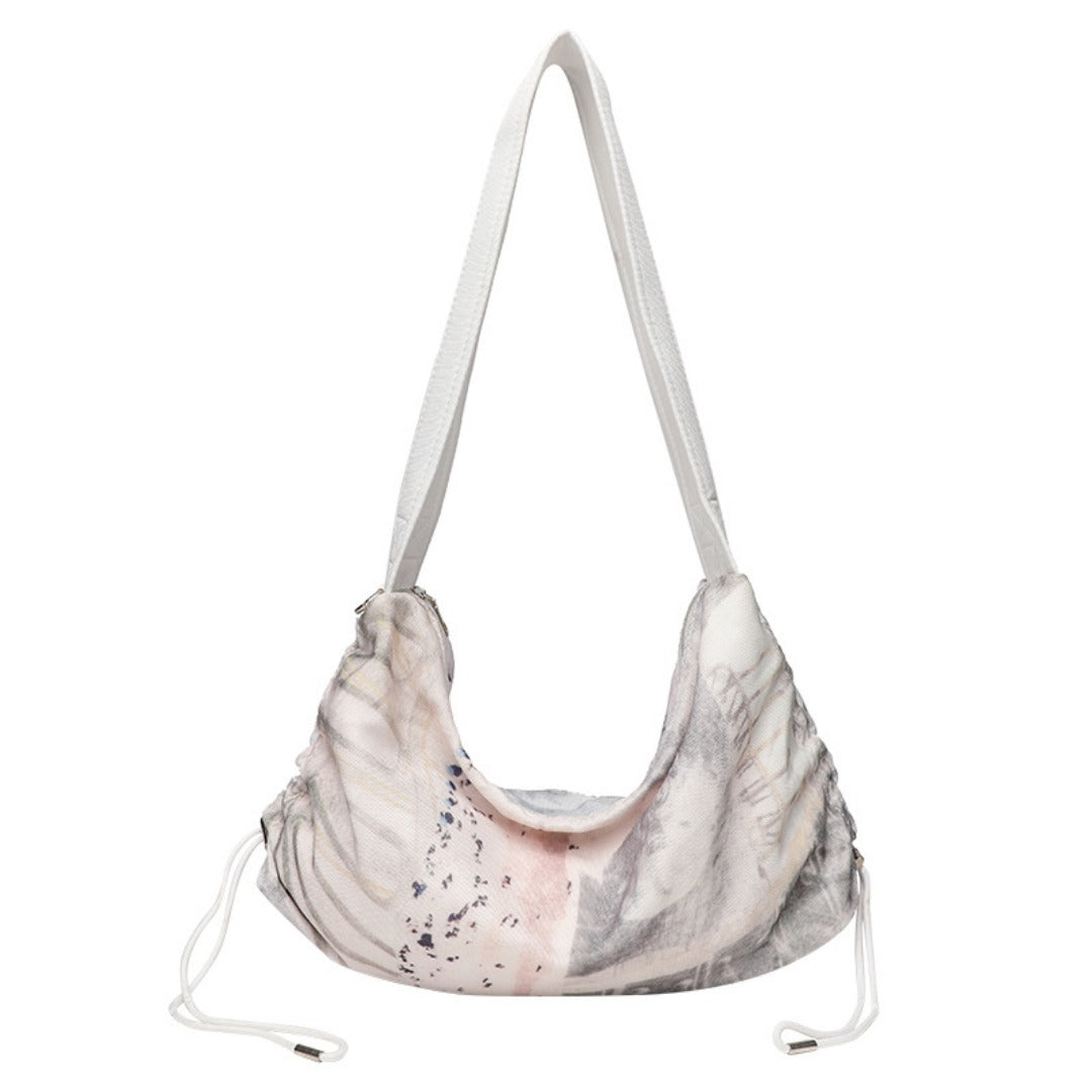 Hobo bag for women, Printed pleated canvas shoulder bag, Women's casual shoulder commuter bag