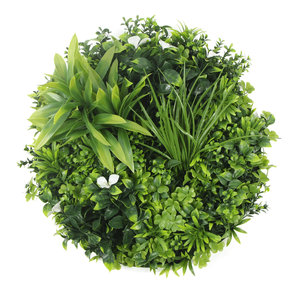Artificial Green Wall Disc 20in – White Frame – UV Resistant – Commercial Grade