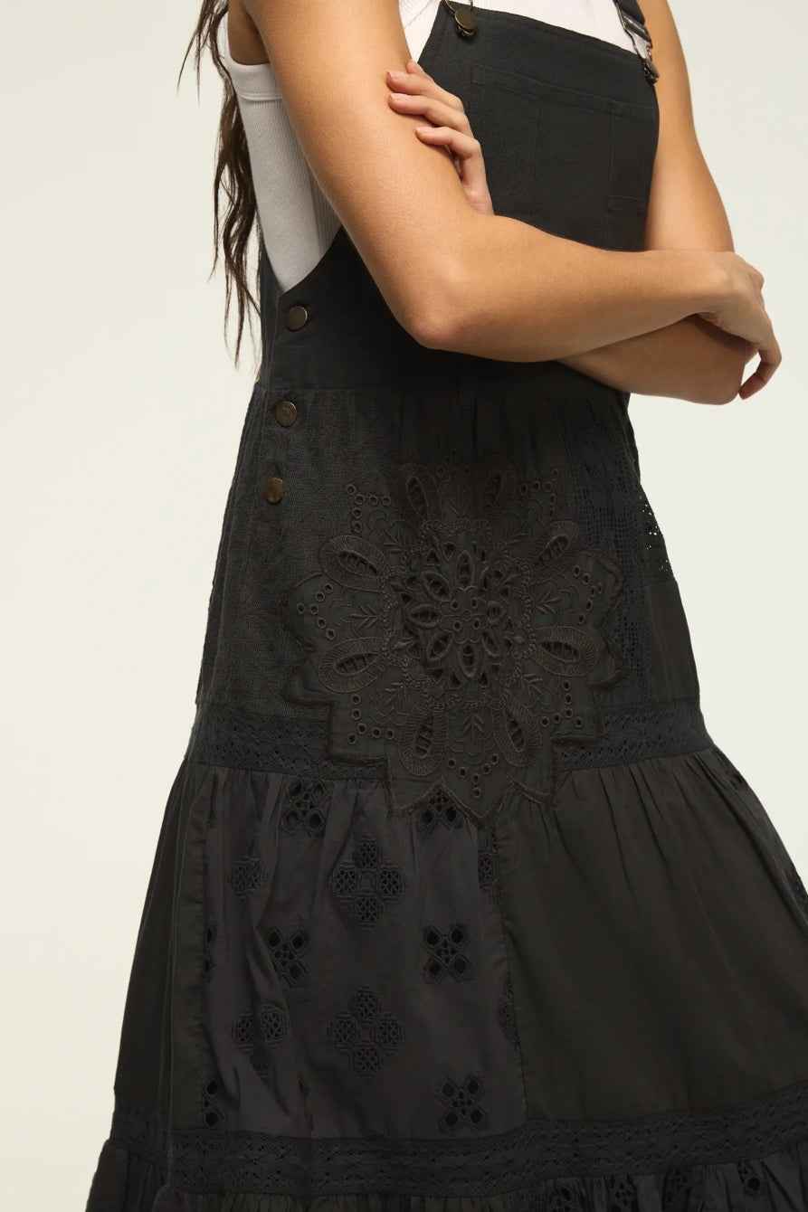 [167315-001] WOMENS LUCKY BRAND CUTWORK OVERALL MAXI DRESS - RAVEN