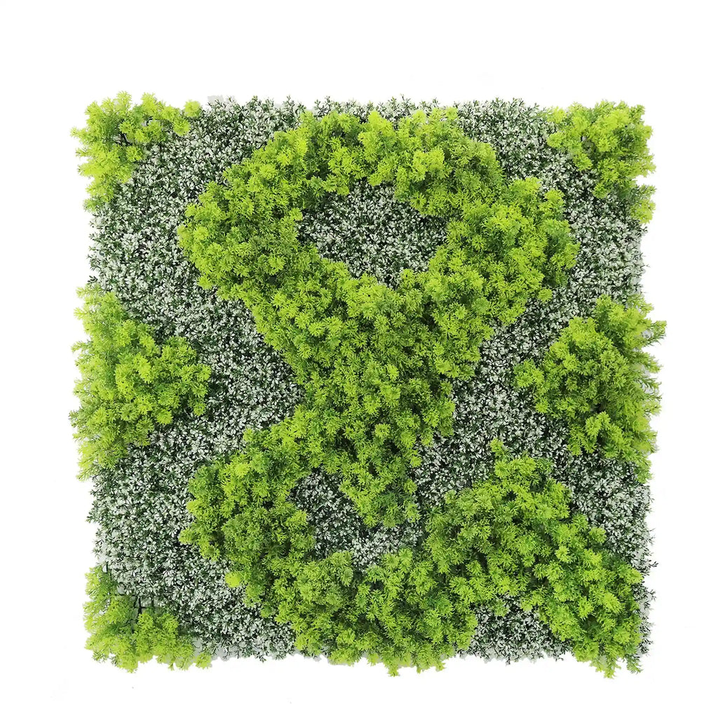 Natural Green and White Moss Artificial Vertical Garden Green Wall Panel 40×40in – UV Resistant – Commercial Grade