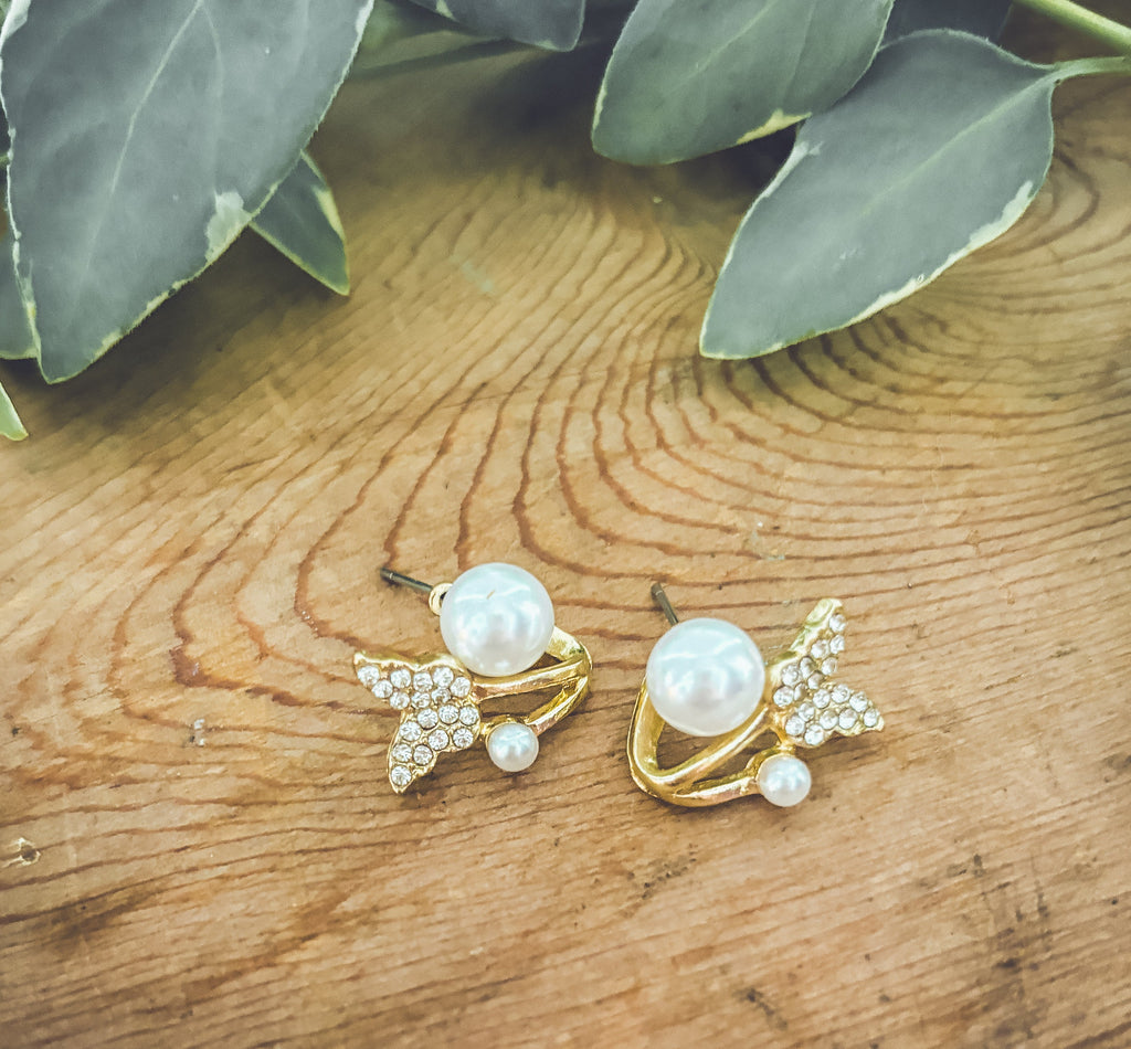 Beautiful Butterfly Pearl Jacket Earrings