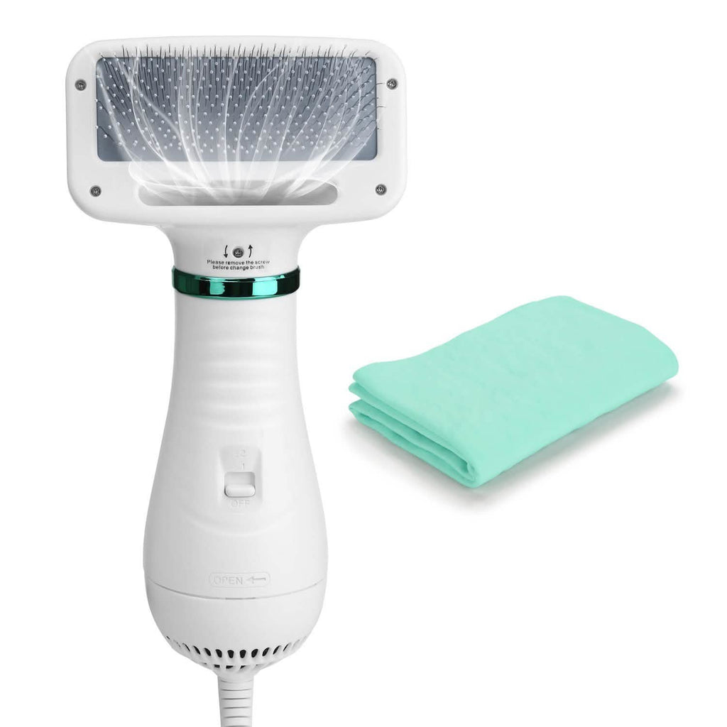 2-in-1 Pet Hair Dryer Blower Slicker Brush Portable Dog Cat Grooming Low Noise