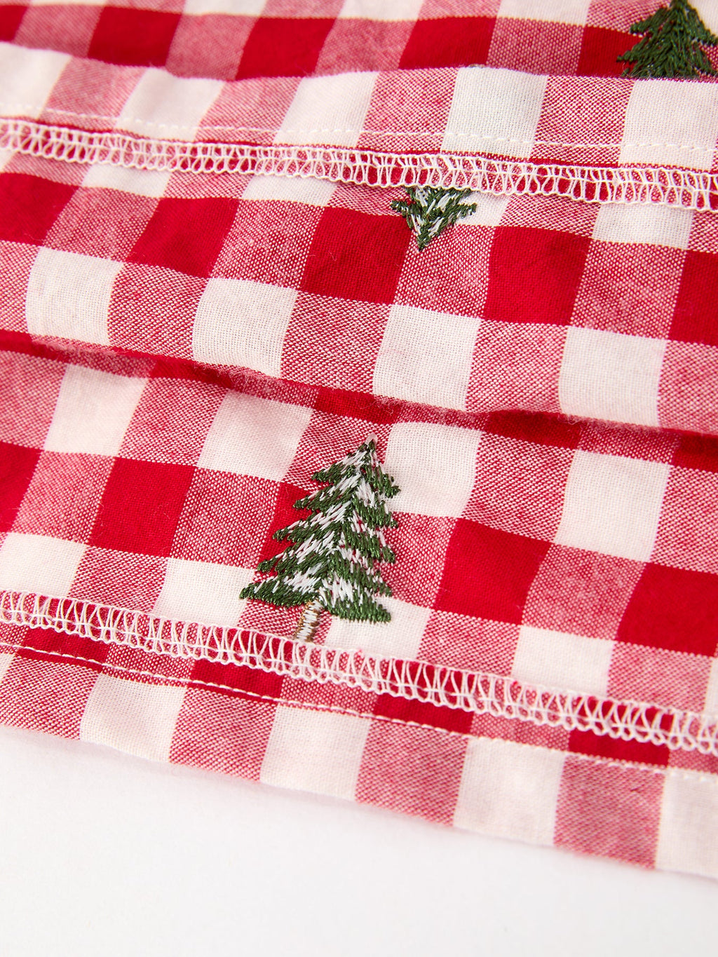Christmas Tree Embroidered Plaid Girls Ruffle Collar Dress
