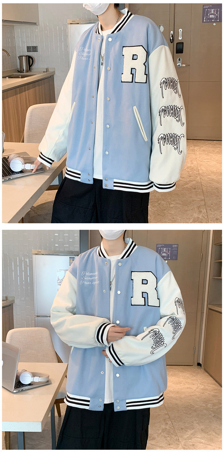 New Elegance Spring Autumn Coat Baseball Bomber Jacket Loose Letter R Men Women Couples Tops Plus Size Jackets Streetwear