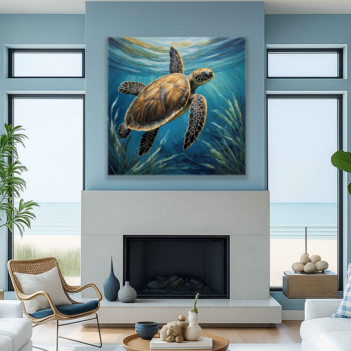 Turtle In Seagrass Coastal Wall Art