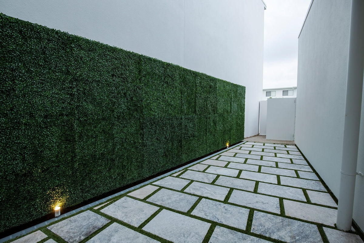 Dark Boxwood Artificial Vertical Garden Green Wall Panel 40×40in 11 SQ FT – UV Resistant – Commercial Grade