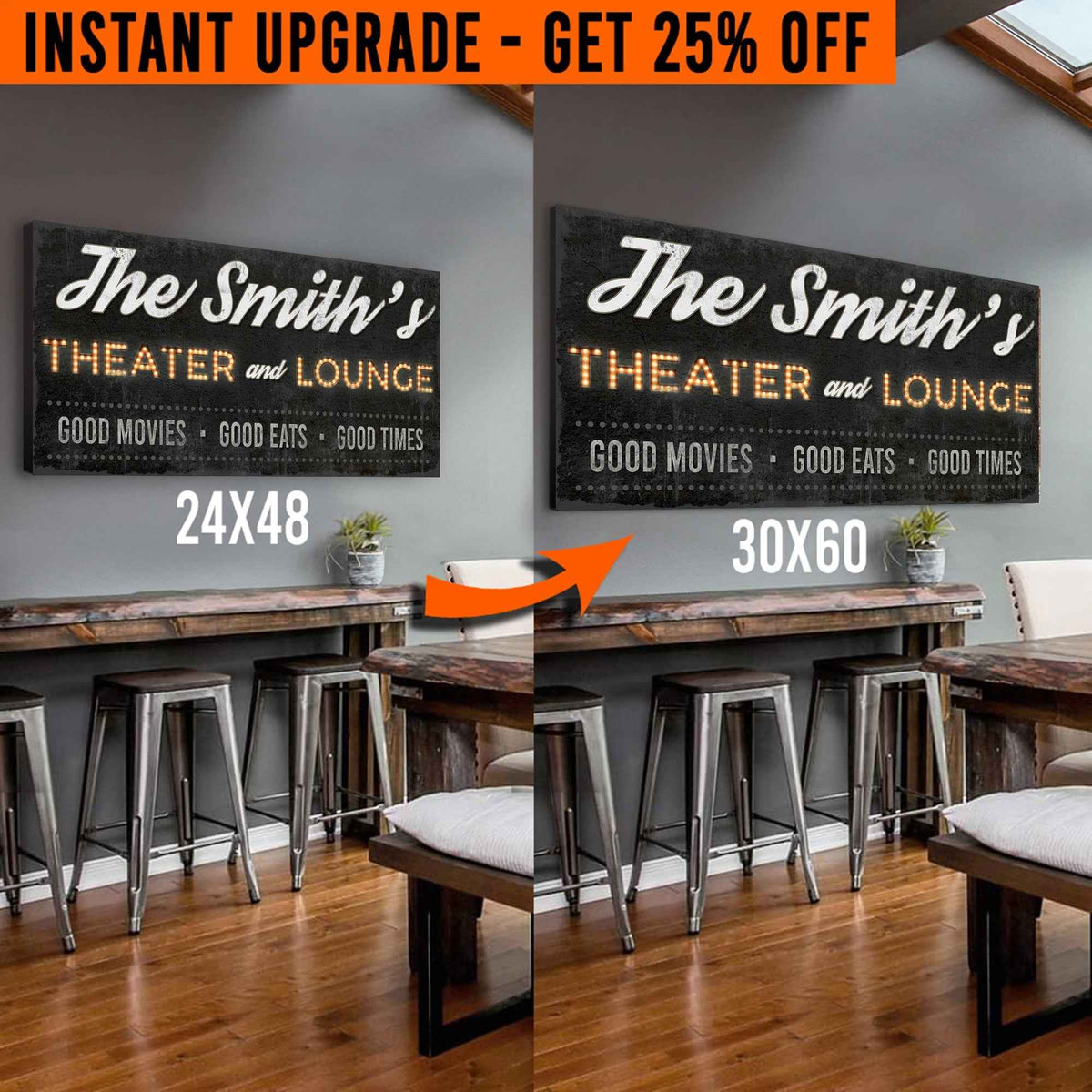 Upgrade Your 48x24 Inches 'Theater and Lounge' (Style 1) Canvas To 60x30 Inches