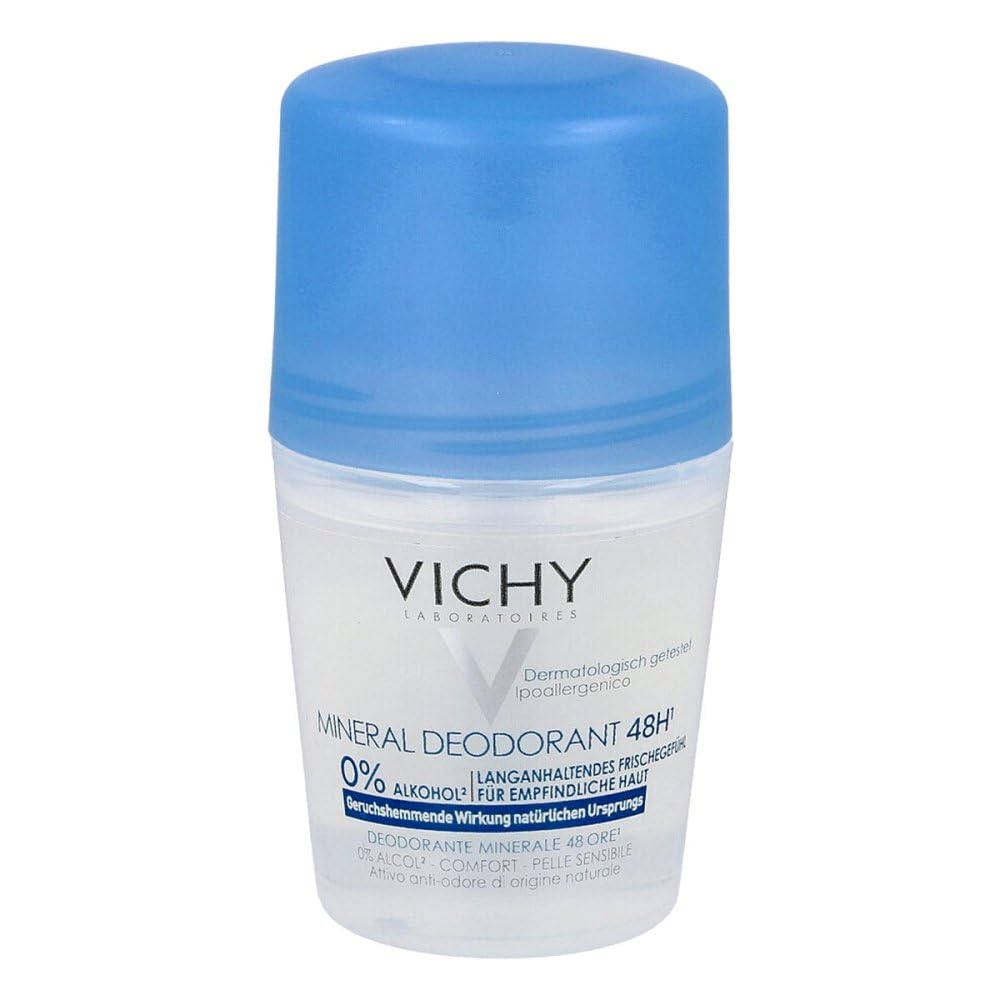 Vichy Mineral Deodorant - 48 Hour Protection, Aluminum-Free, Natural & Gentle Deodorant for Sensitive Skin, Paraben-Free & Alcohol-Free, 1.69 fl oz