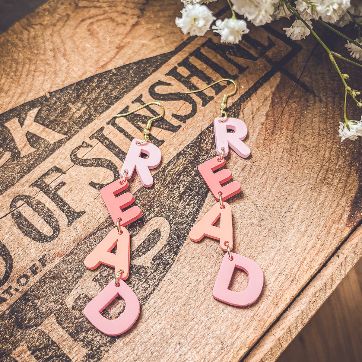 Adorable Pink R-E-A-D Earrings