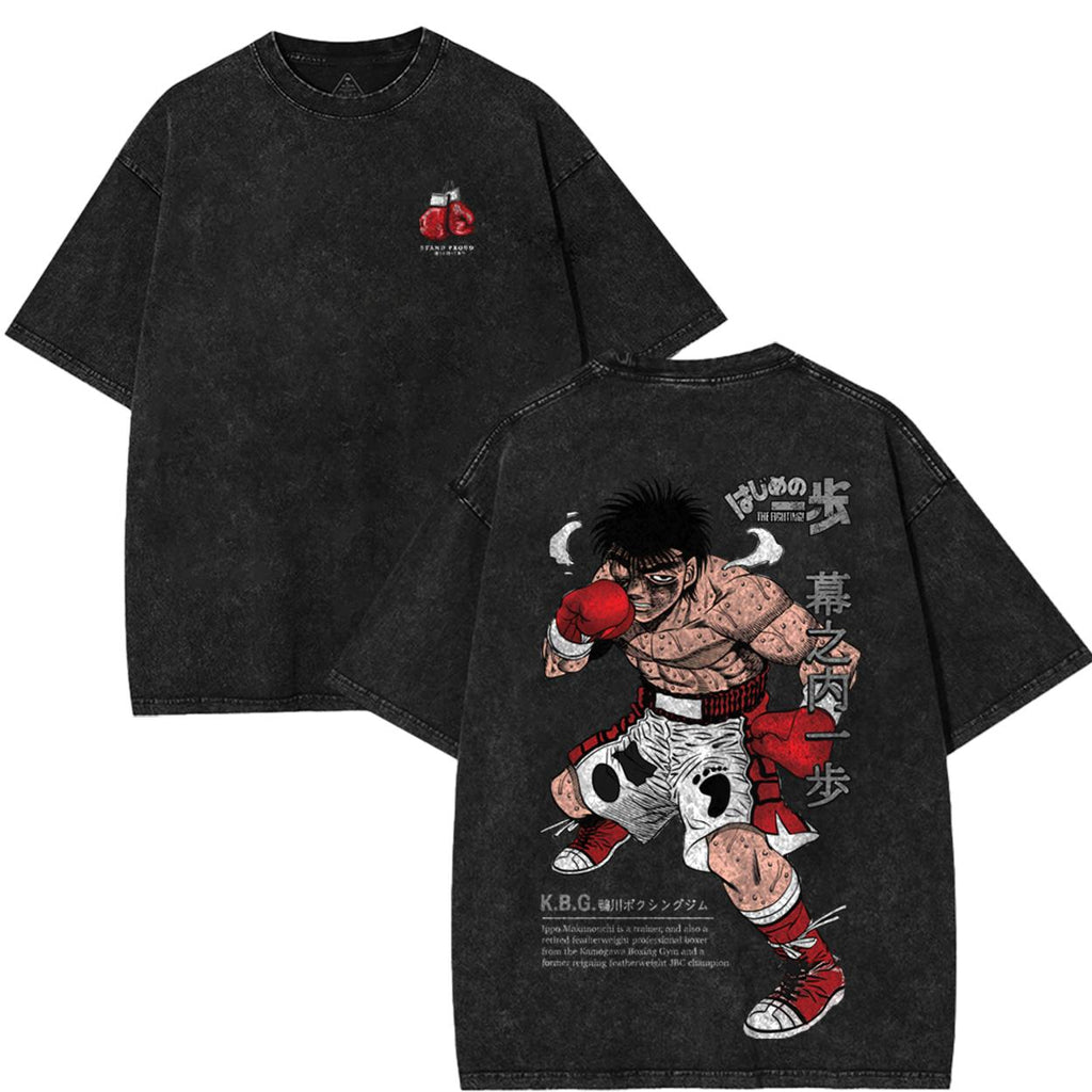 "Dempsey Roll Origin" Ippo Makunouchi Hajime no Ippo Boxing – Washed Tee Cotton Menswear Top  | SEP 37