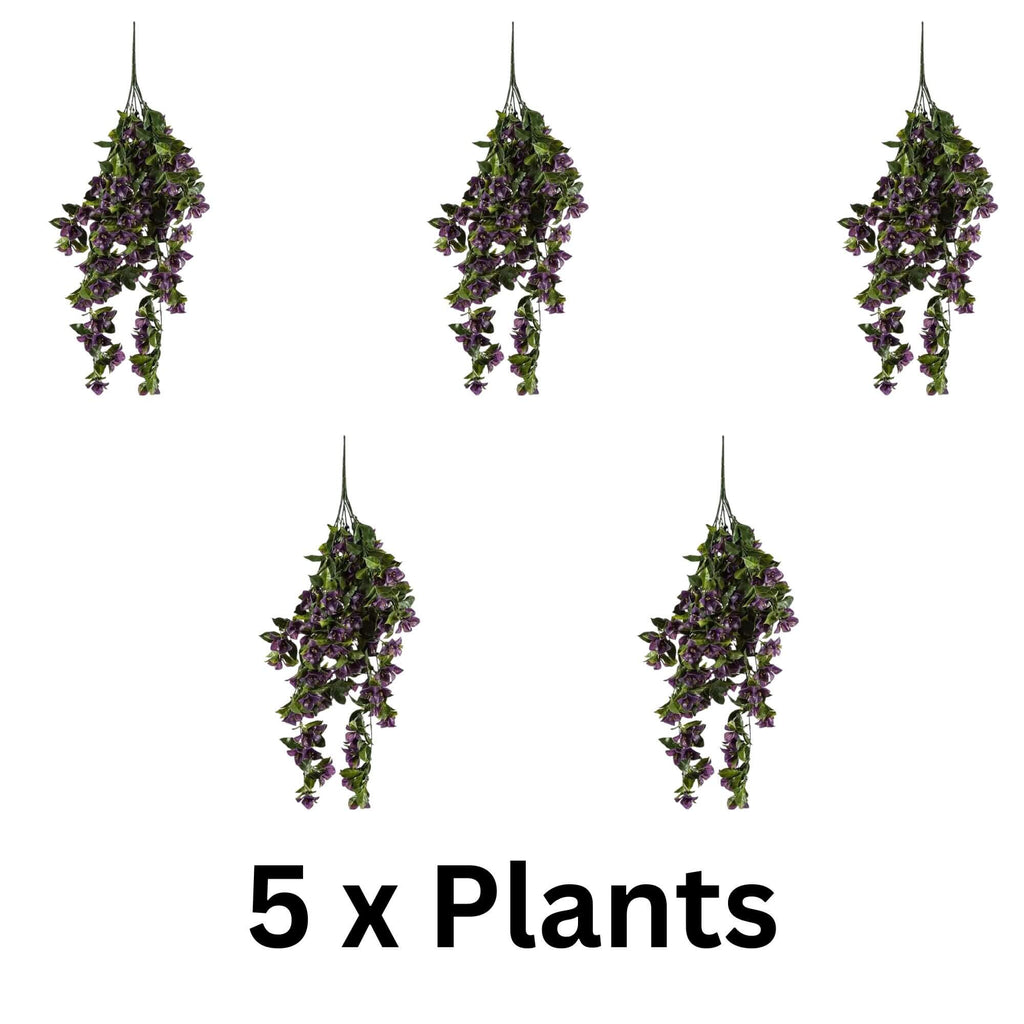 Purple Bougainvillea Artificial Hanging Plant Set of 5 35in – UV Resistant