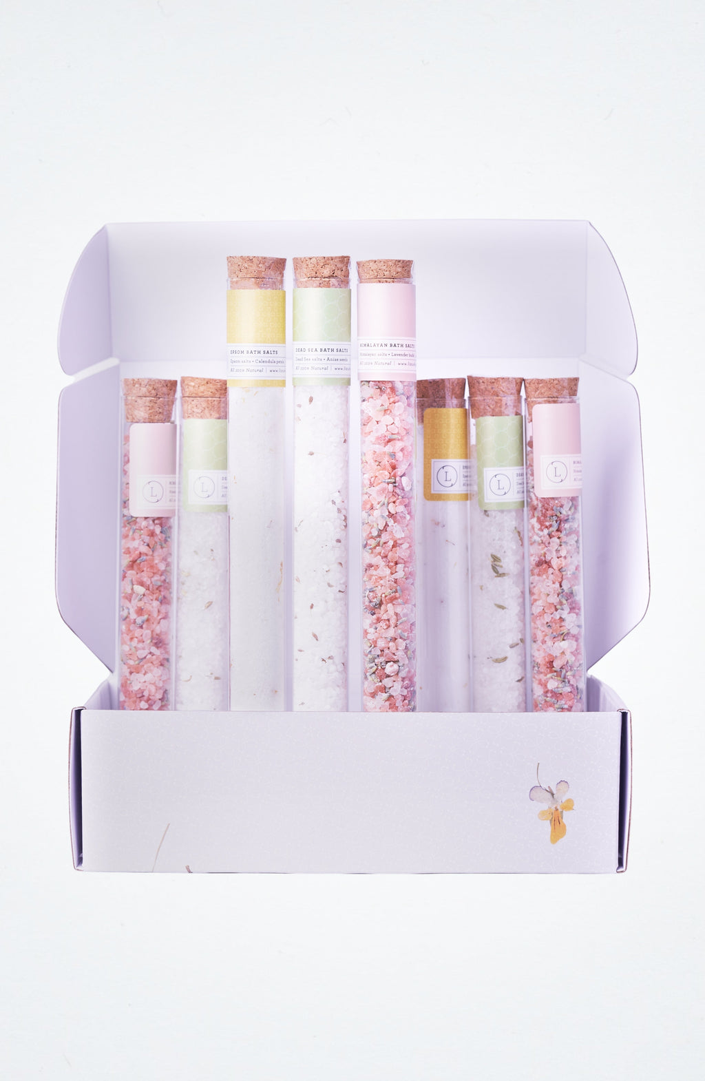 Natural Bath Salts Gift Set – 8 Glass Tubes