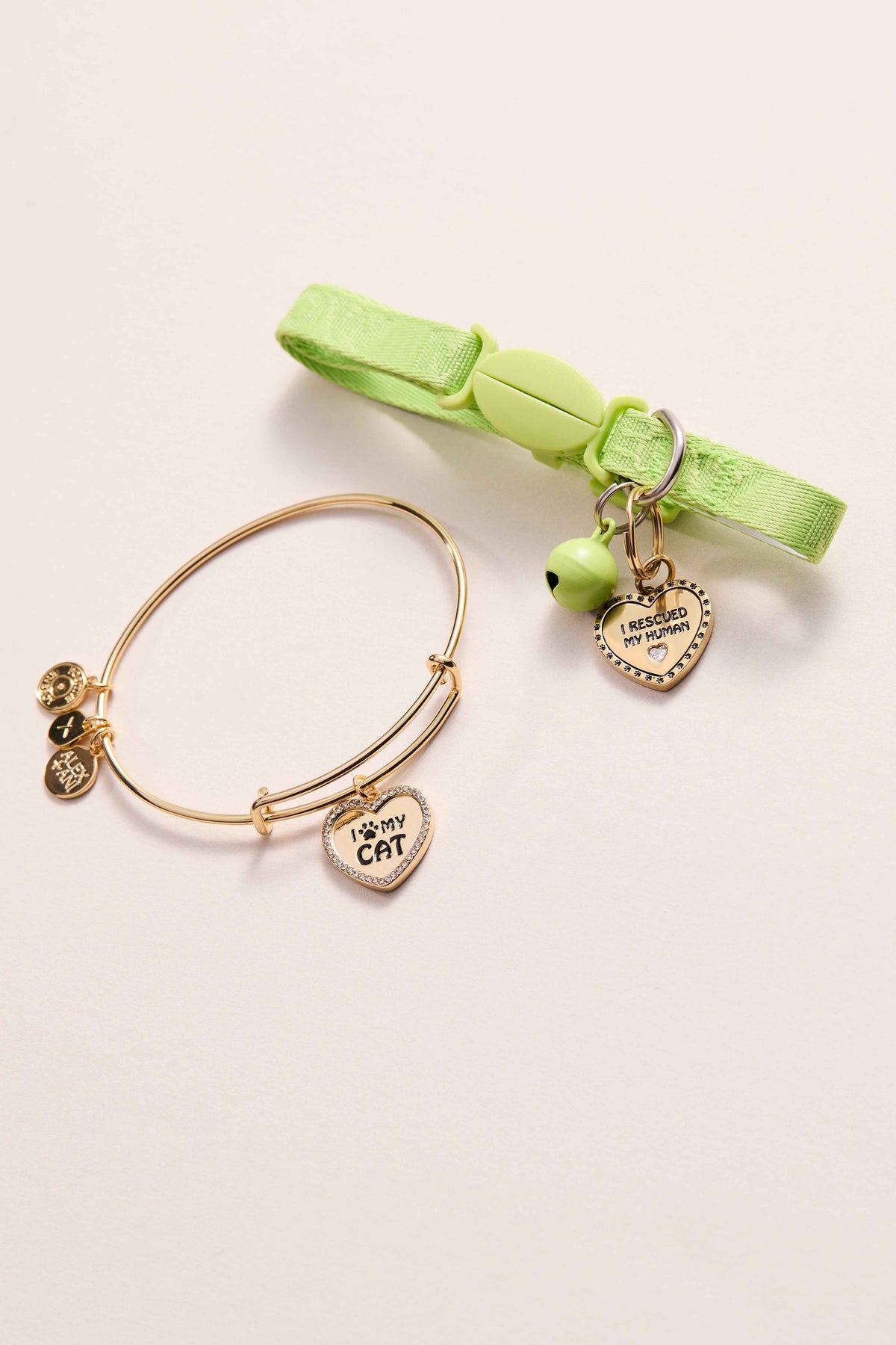 'I Love My Cat' Bangle & Pet Collar Charm Set of 2