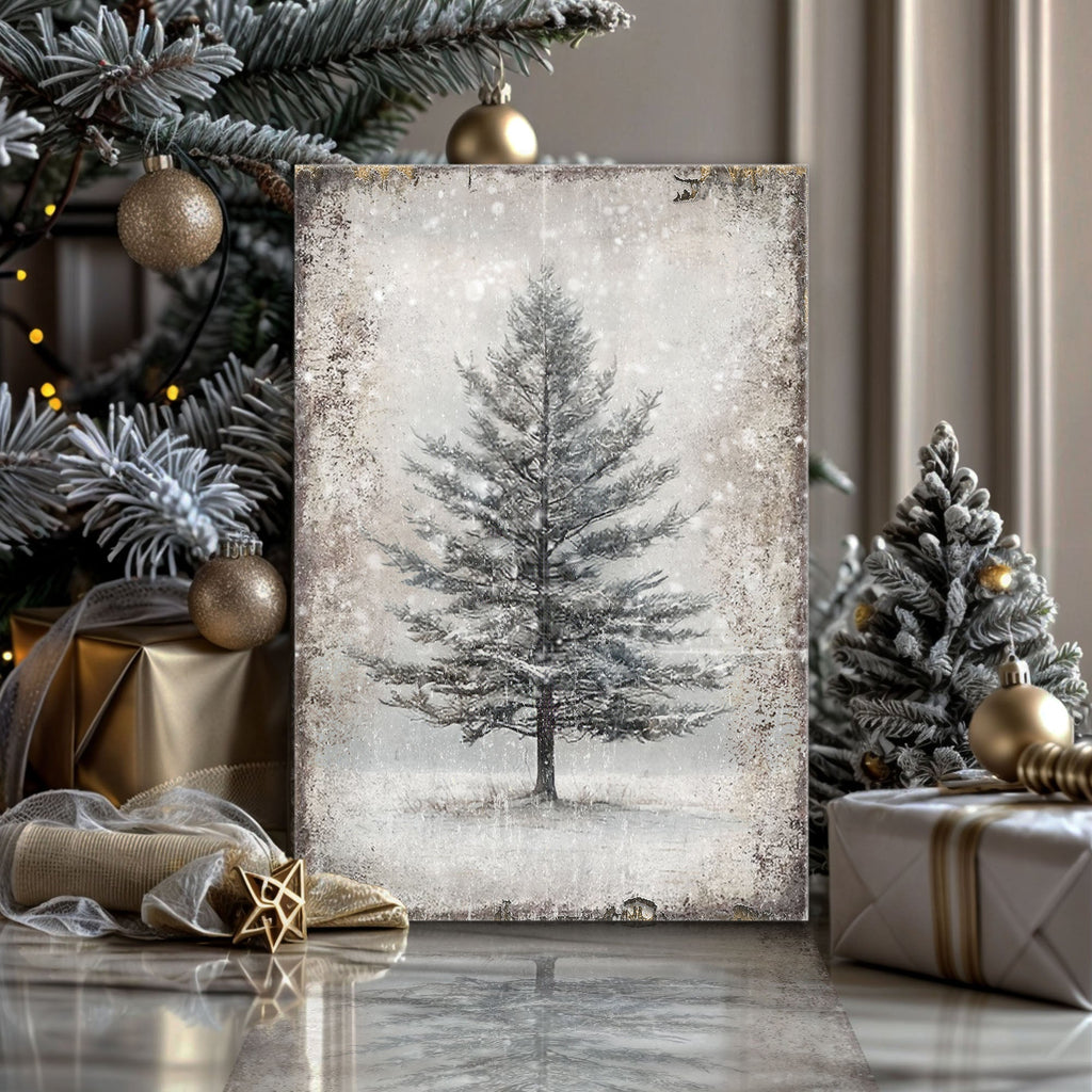 Vintage Christmas Tree Wall Art with Free Personalized Christmas Card