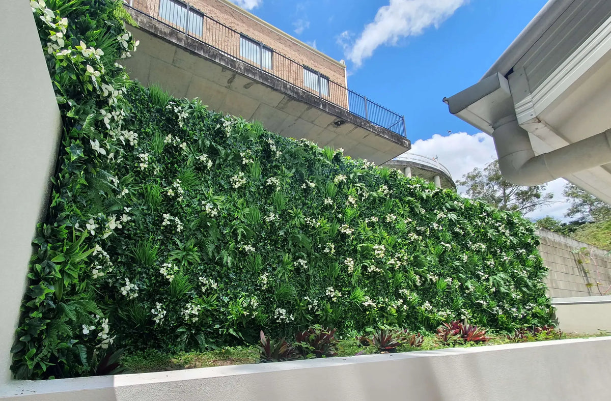 Snowy White Artificial Vertical Garden Green Wall Panel 40×40in 11 SQ FT – UV Resistant – Commercial Grade