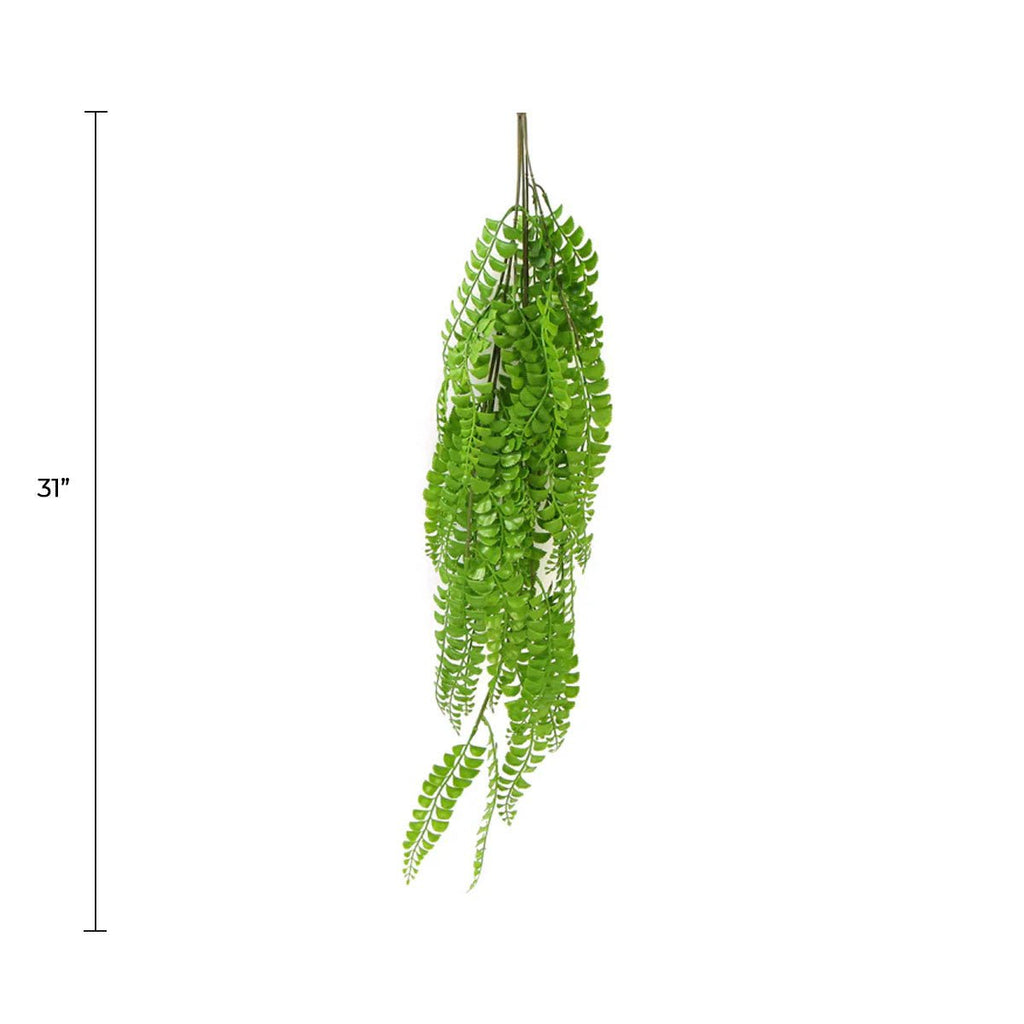 Dark Green Button Fern Artificial Hanging Plant 31in – UV Resistant