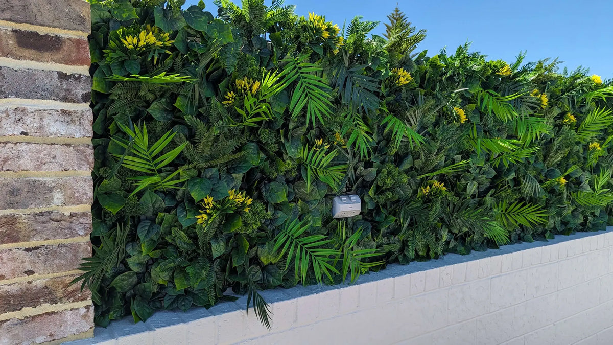 Hawaiian Sunrise Flowering Artificial Vertical Garden Green Wall Panel 40×40in 11 SQ FT – UV Resistant – Commercial Grade