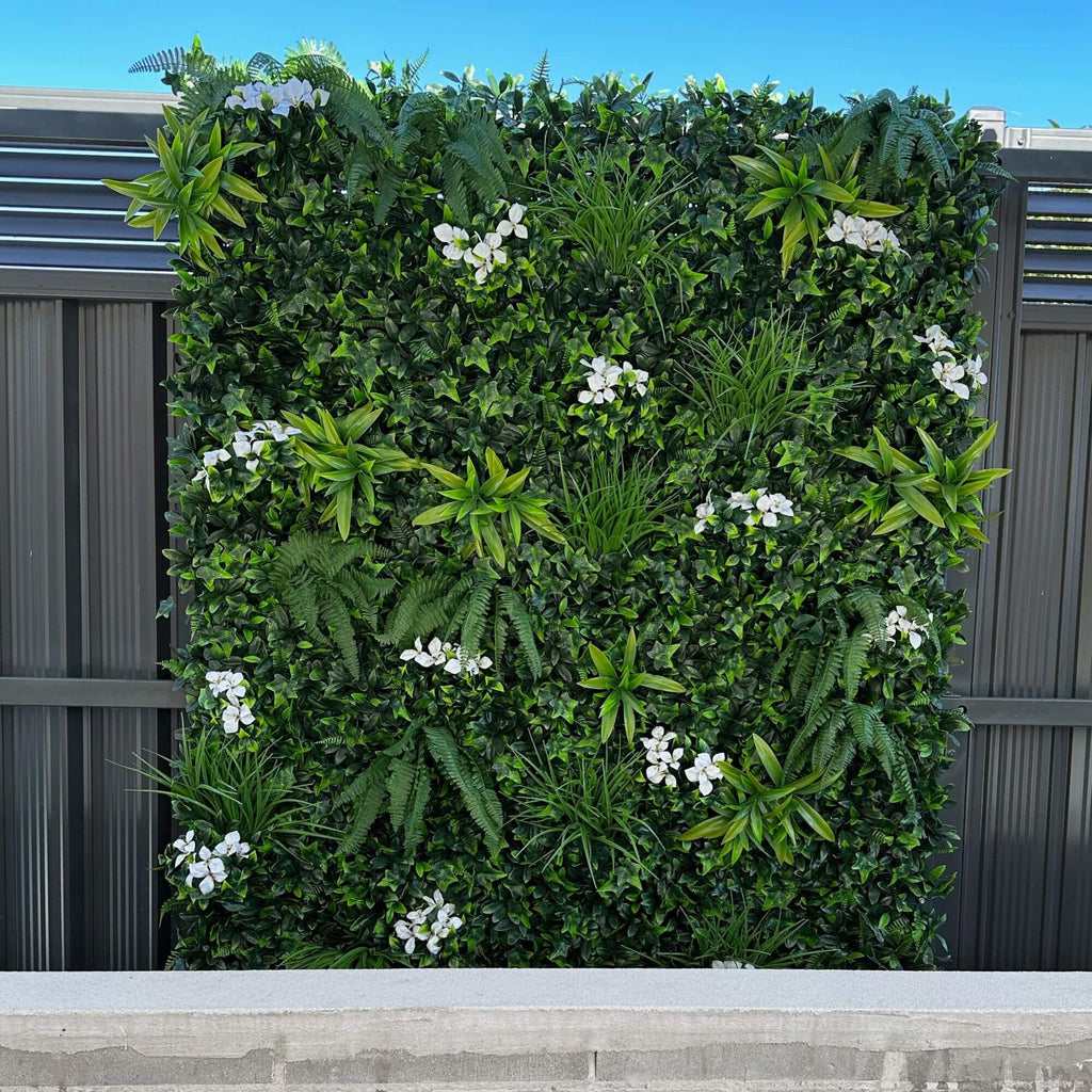 Snowy White Artificial Vertical Garden Green Wall Panel 40×40in 11 SQ FT – UV Resistant – Commercial Grade