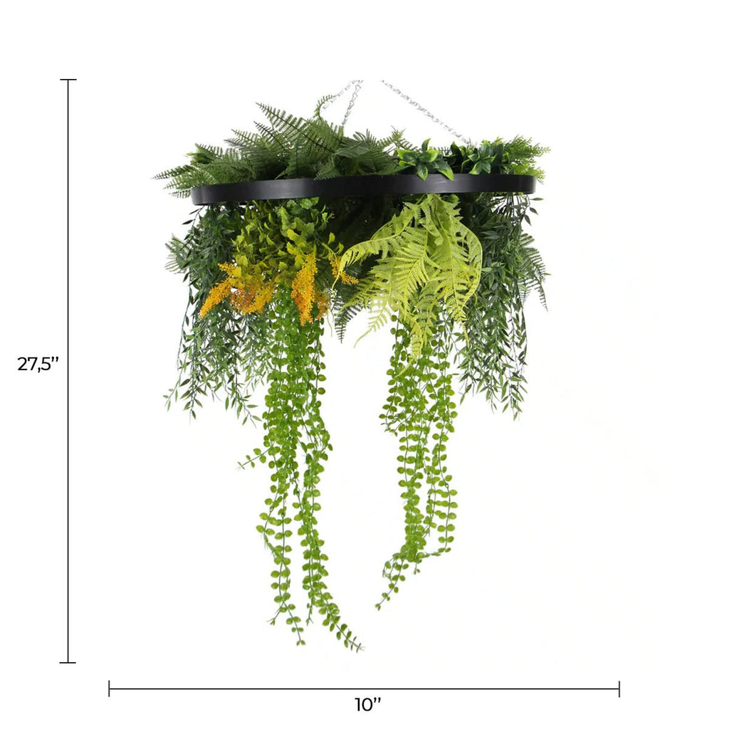 Draping Plant Arrangement Artificial Roof Hanging Disc 24in – Black Frame – UV Resistant
