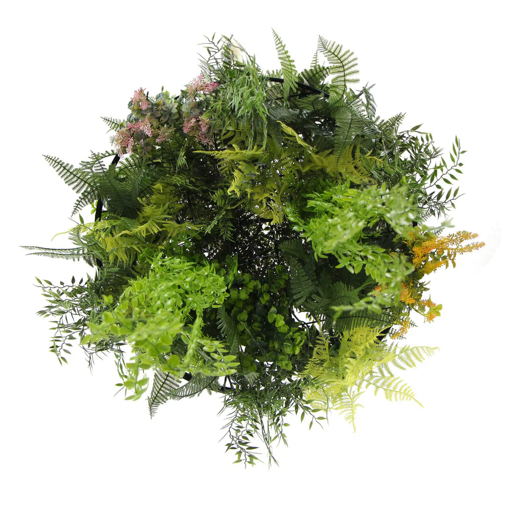 Draping Plant Arrangement Artificial Roof Hanging Disc 24in – Black Frame – UV Resistant