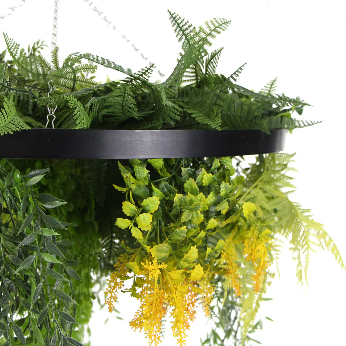 Draping Plant Arrangement Artificial Roof Hanging Disc 24in – Black Frame – UV Resistant