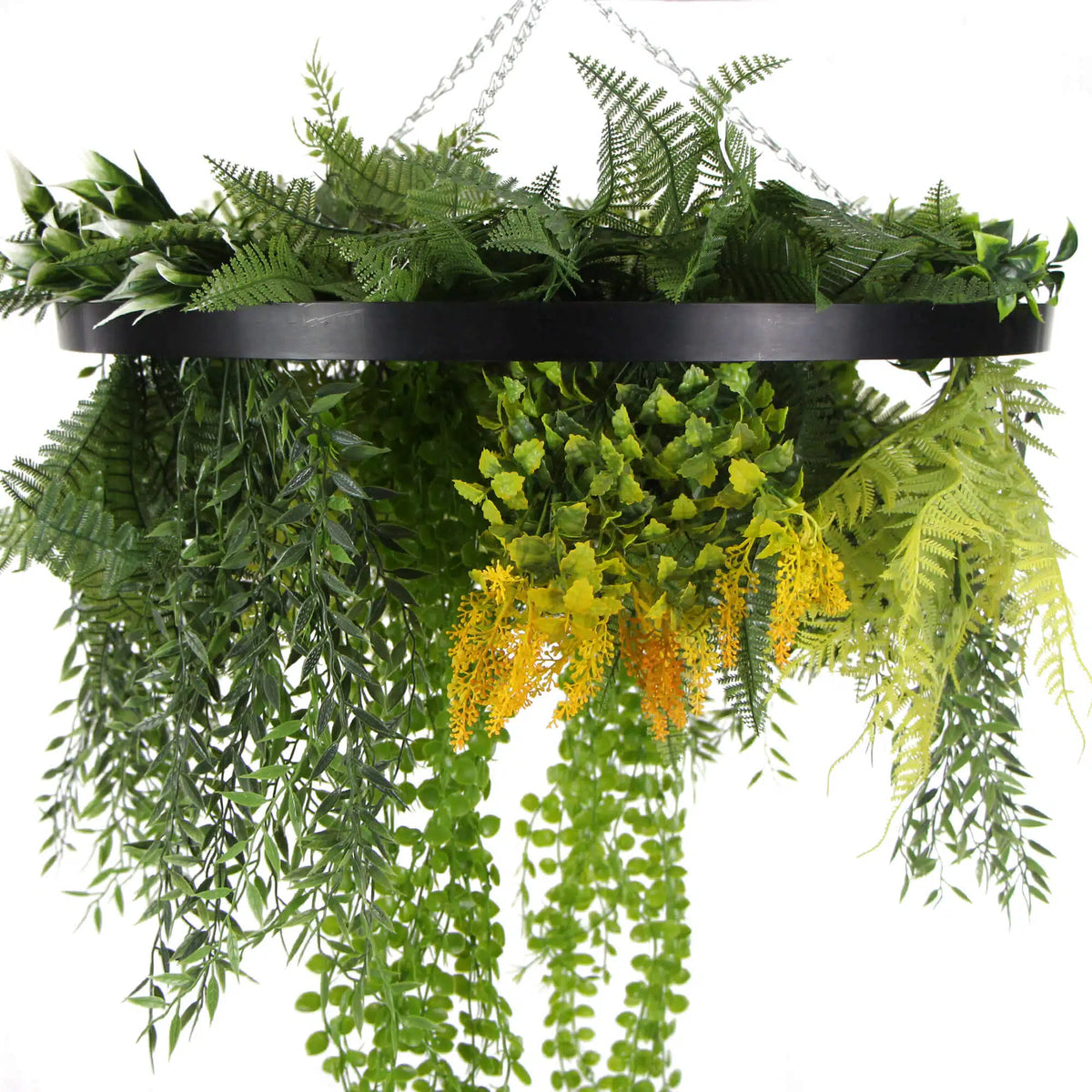 Draping Plant Arrangement Artificial Roof Hanging Disc 24in – Black Frame – UV Resistant