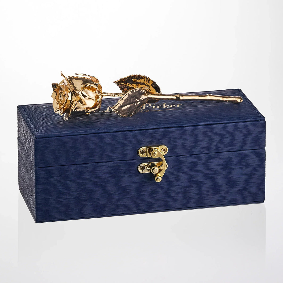 24K Gold Dipped Natural Rose 7" - Midnight Blue Vegan Leather Gift Box