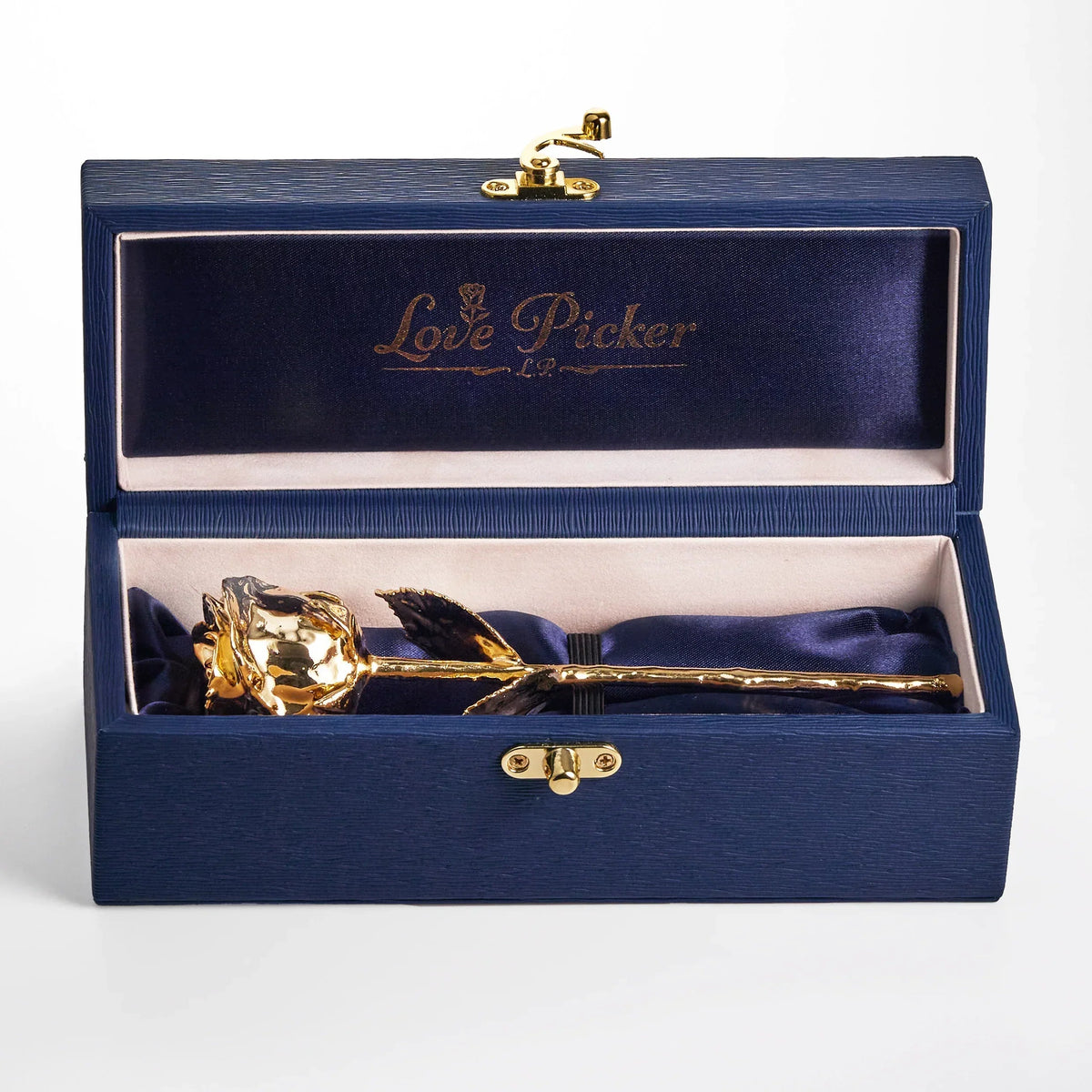 24K Gold Dipped Natural Rose 7" - Midnight Blue Vegan Leather Gift Box