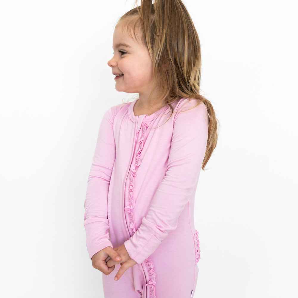 Lillian Pink Bamboo Ruffle Convertible Footie