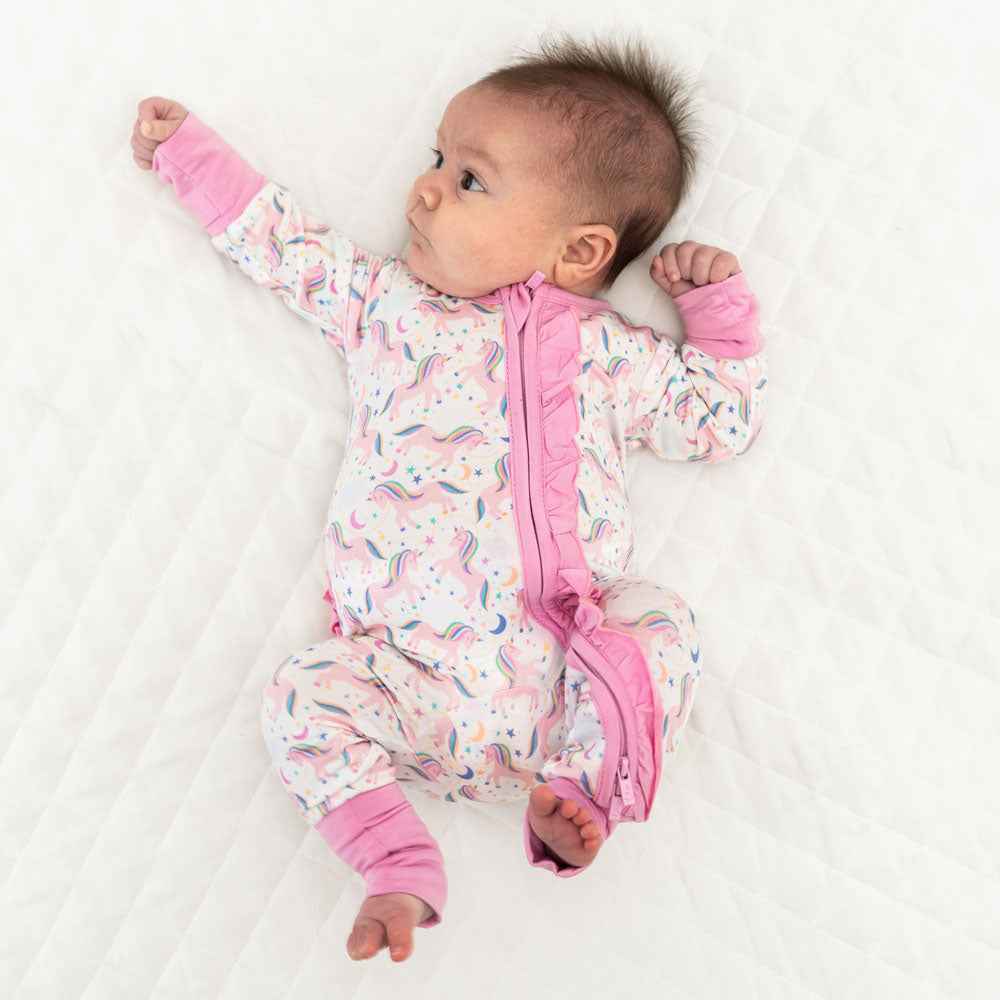 Lavender Unicorns Bamboo Ruffle Convertible Footie