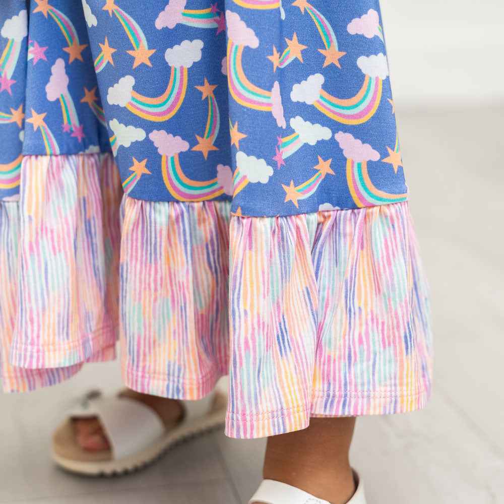 Lavender Rainbows Bamboo Ruffle Spin Dress