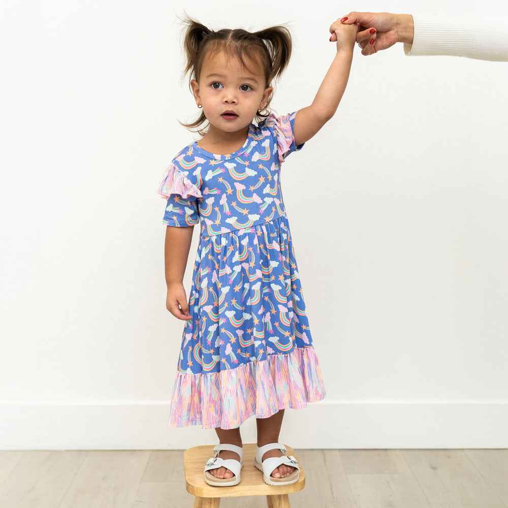 Lavender Rainbows Bamboo Ruffle Spin Dress