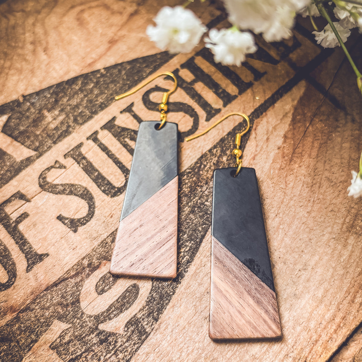 Beautiful Black Resin and Wood Earrings