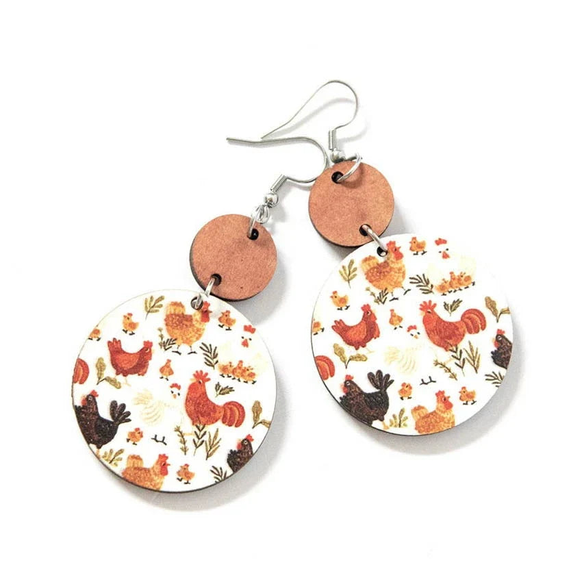 Adorable "The Penelope" Wooden Chicken Earrings