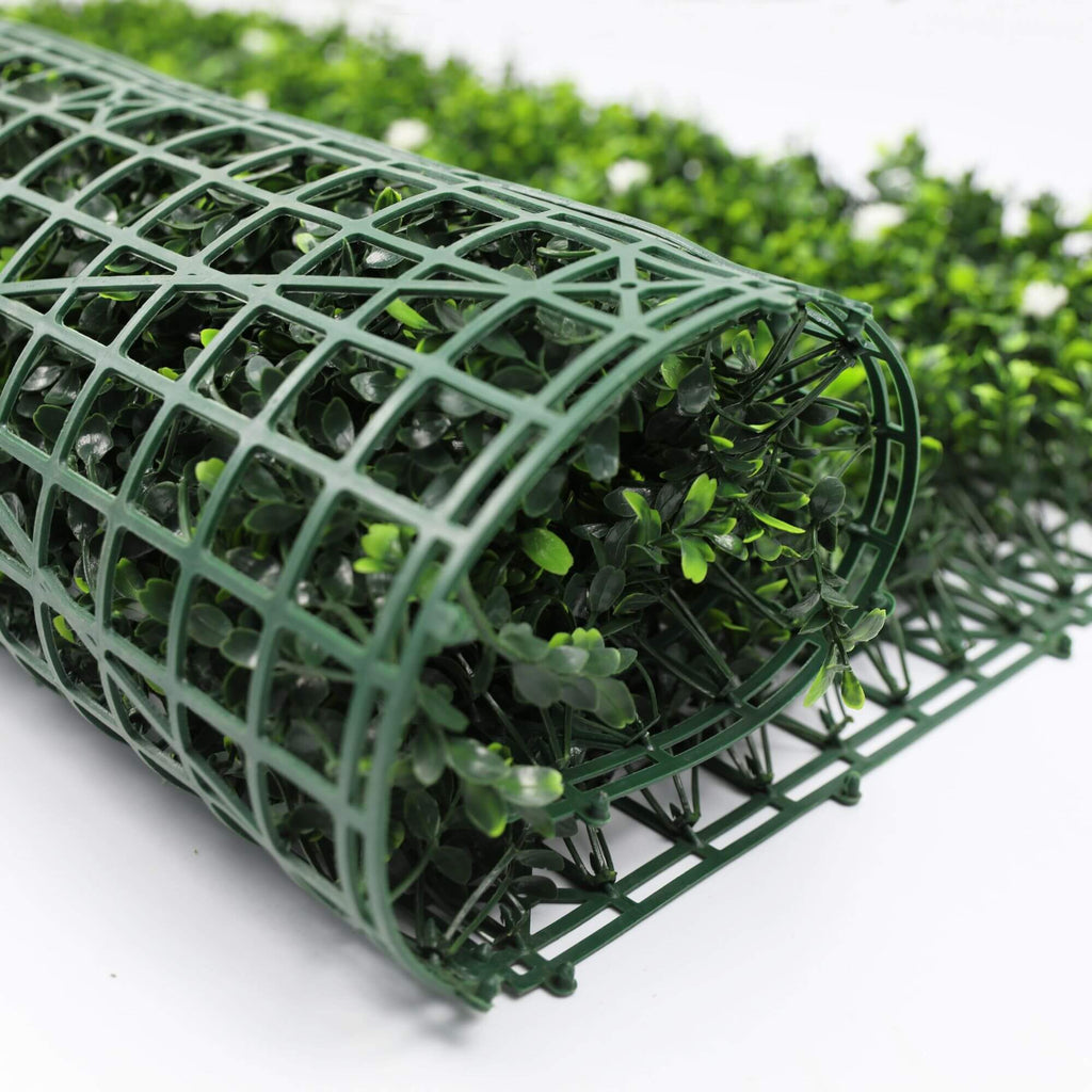 White Flowering Boxwood Artificial Vertical Garden Green Wall Panel 40×40in 11 SQ FT – UV Resistant – Commercial Grade