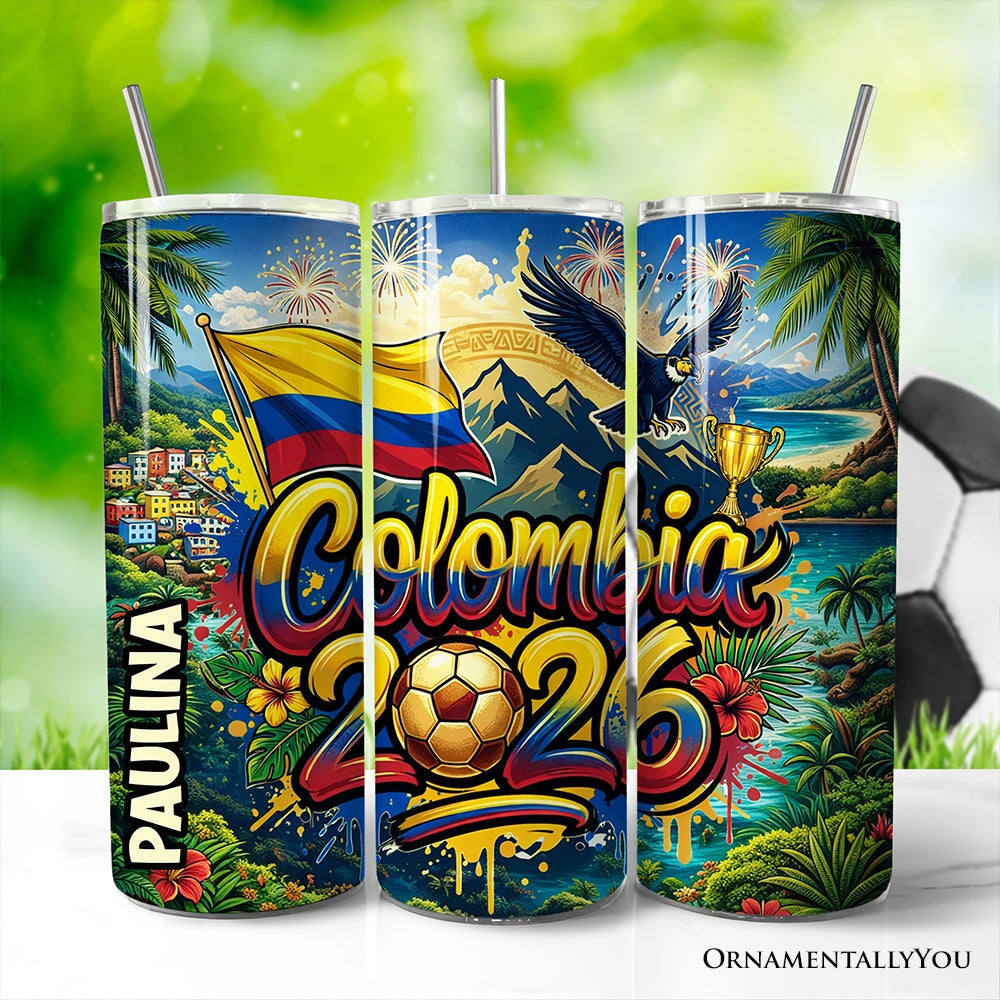 Colombia 2026 Soccer Cup Global Championship 20oz Tumbler With Lid and Stainless Steel Straw, Fans Football Gift Cup