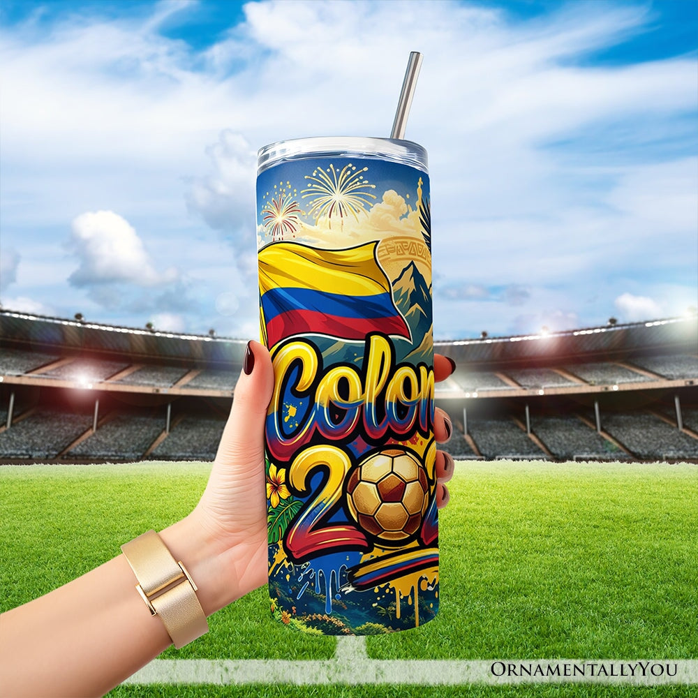 Colombia 2026 Soccer Cup Global Championship 20oz Tumbler With Lid and Stainless Steel Straw, Fans Football Gift Cup
