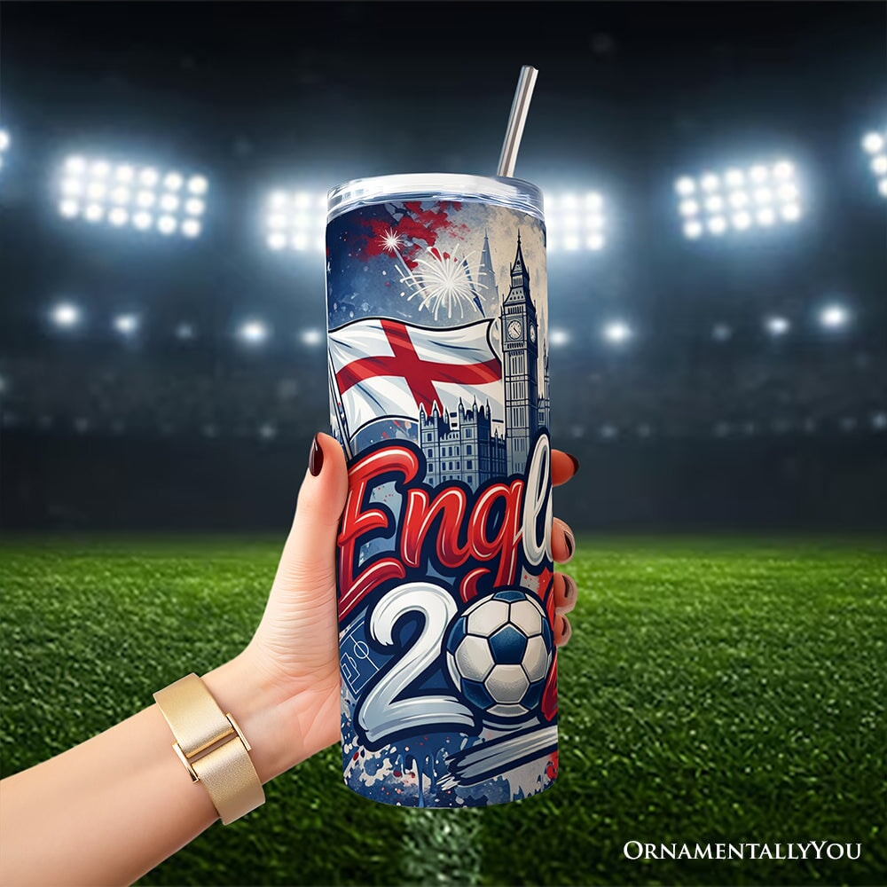 England 2026 Soccer Cup Global Championship 20oz Tumbler With Lid and Stainless Steel Straw, Fans Football Gift Cup