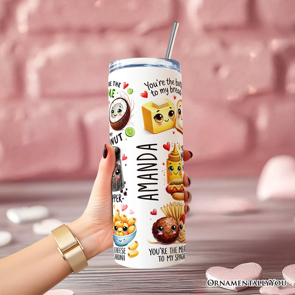 Valentine Food Pun Soulmates 20oz Personalized Tumbler With Lid and Stainless Steel Straw, Romantic Gift Cup