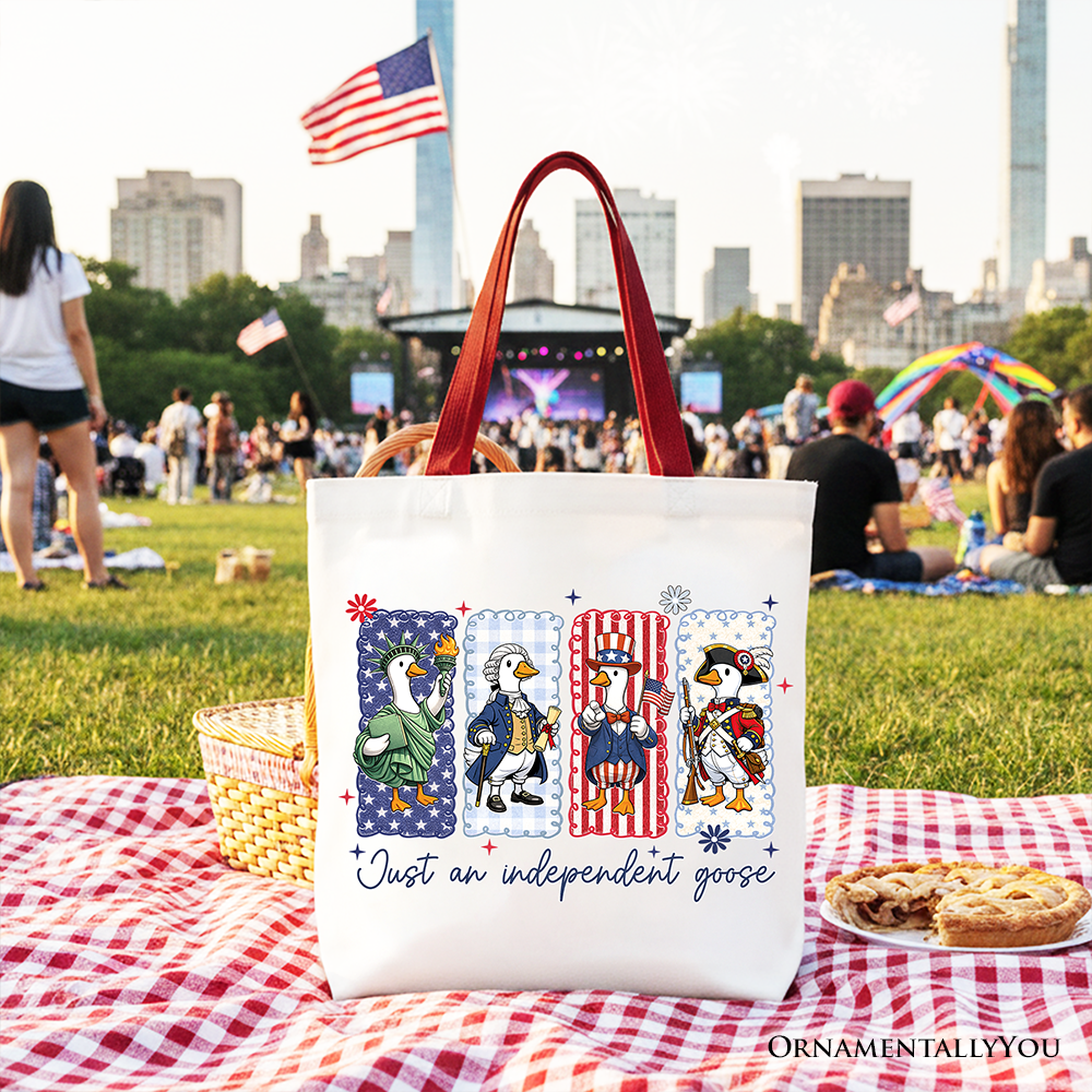 Just An Independent Goose Patriotic Tote Bag, Funny 4th of July Gift Shopper
