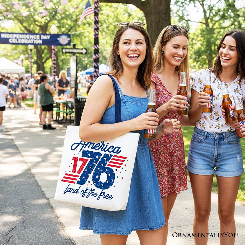 America 1776 Land of the Free Tote Bag, Vintage 4th of July Gift Shopper