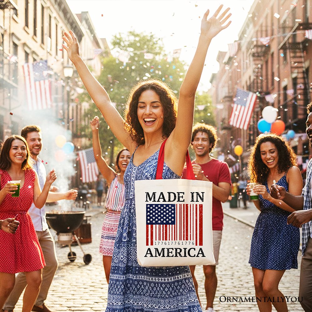 Made In America Bar Code Flag Tote Bag, Patriotic 1776 USA 250th Anniversary Gift Shopper