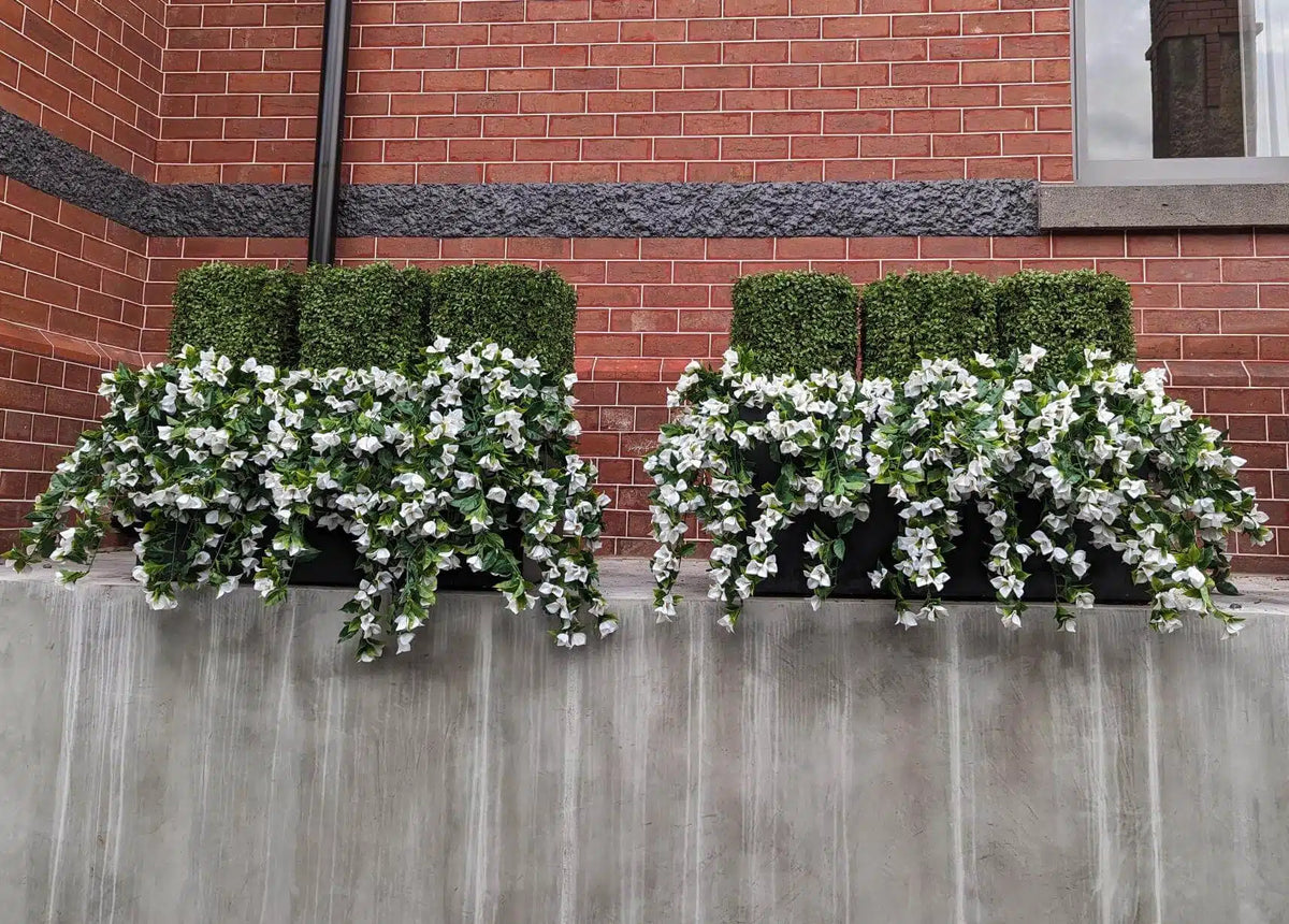 White Bougainvillea Artificial Hanging Plant Set of 5 35in – UV Resistant