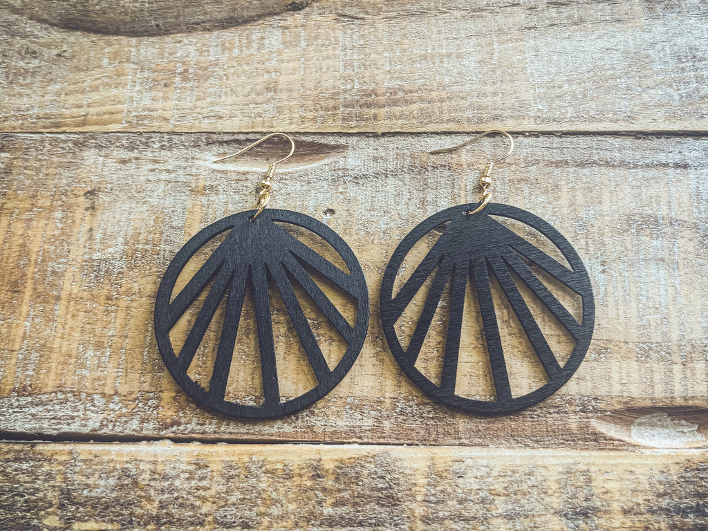 Beautiful Black Wooden Laser Cut Earrings