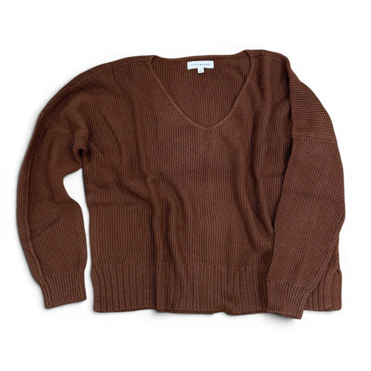 [7WP5056-249] WOMENS LUCKY BRAND SPRING WEIGHT V NECK PULLOVER - CHICORY COFFEE