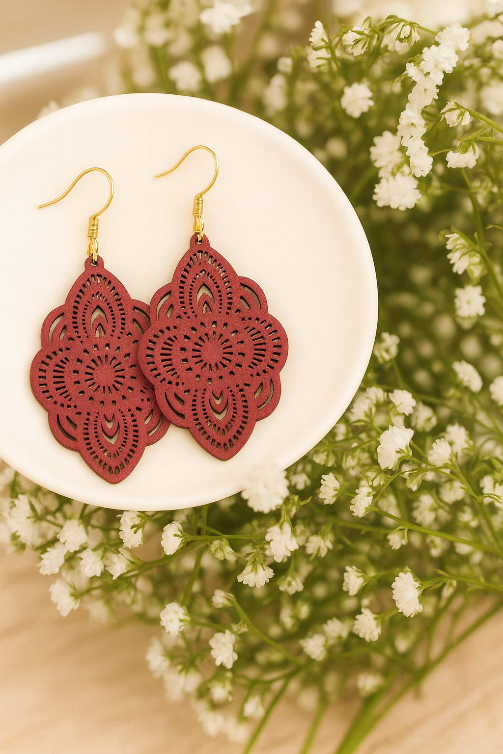 Beautiful Burgundy Wood Earrings
