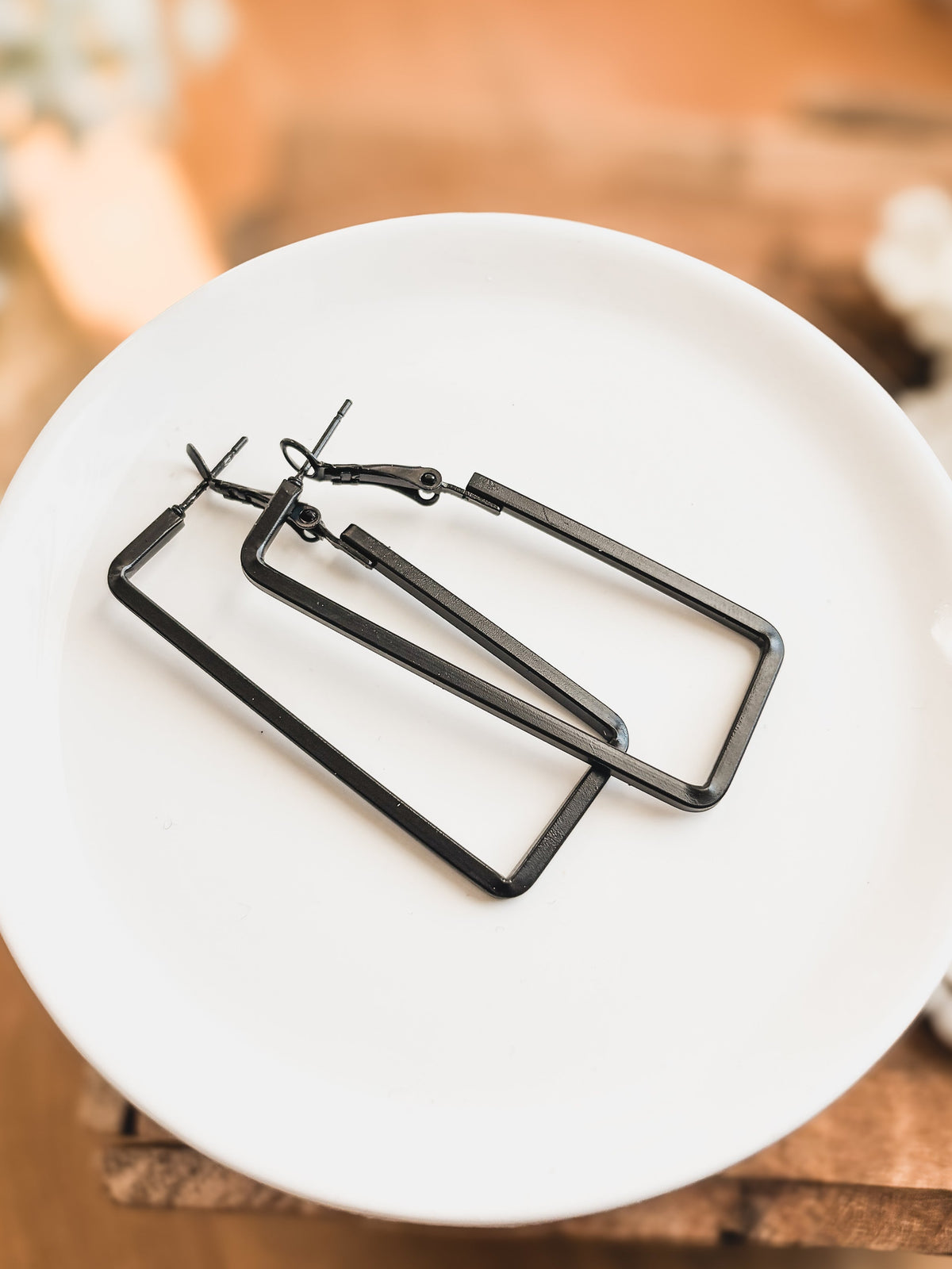Beautiful Black Metal Rectangle Earrings