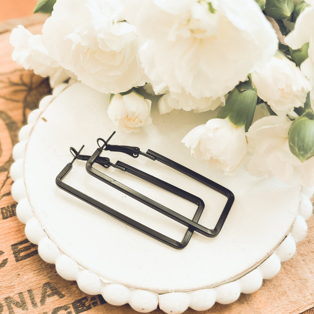 Beautiful Black Metal Rectangle Earrings
