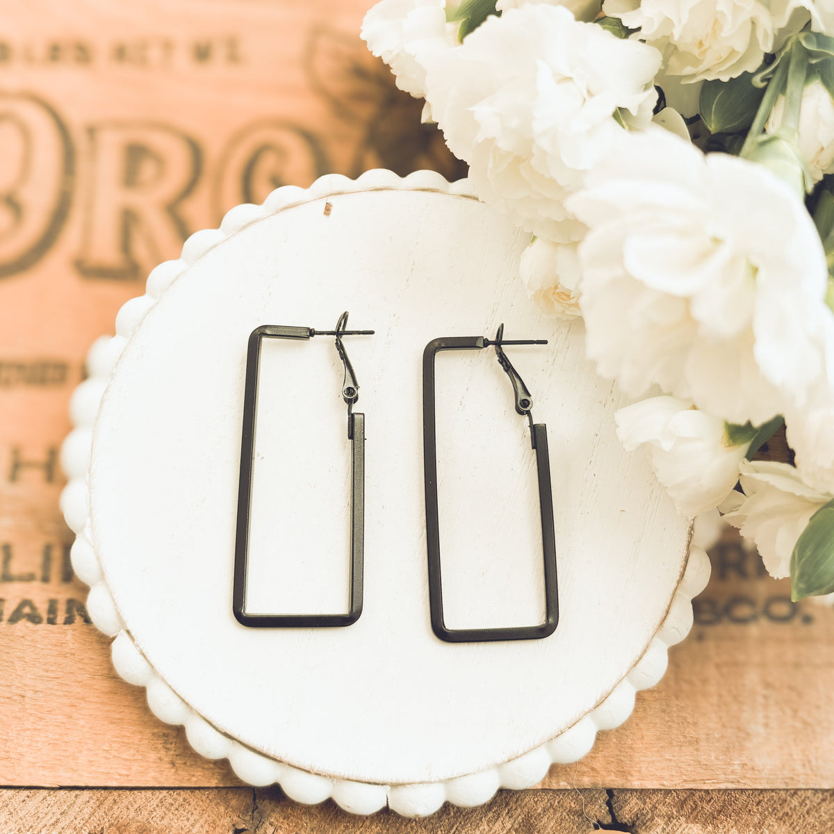 Beautiful Black Metal Rectangle Earrings