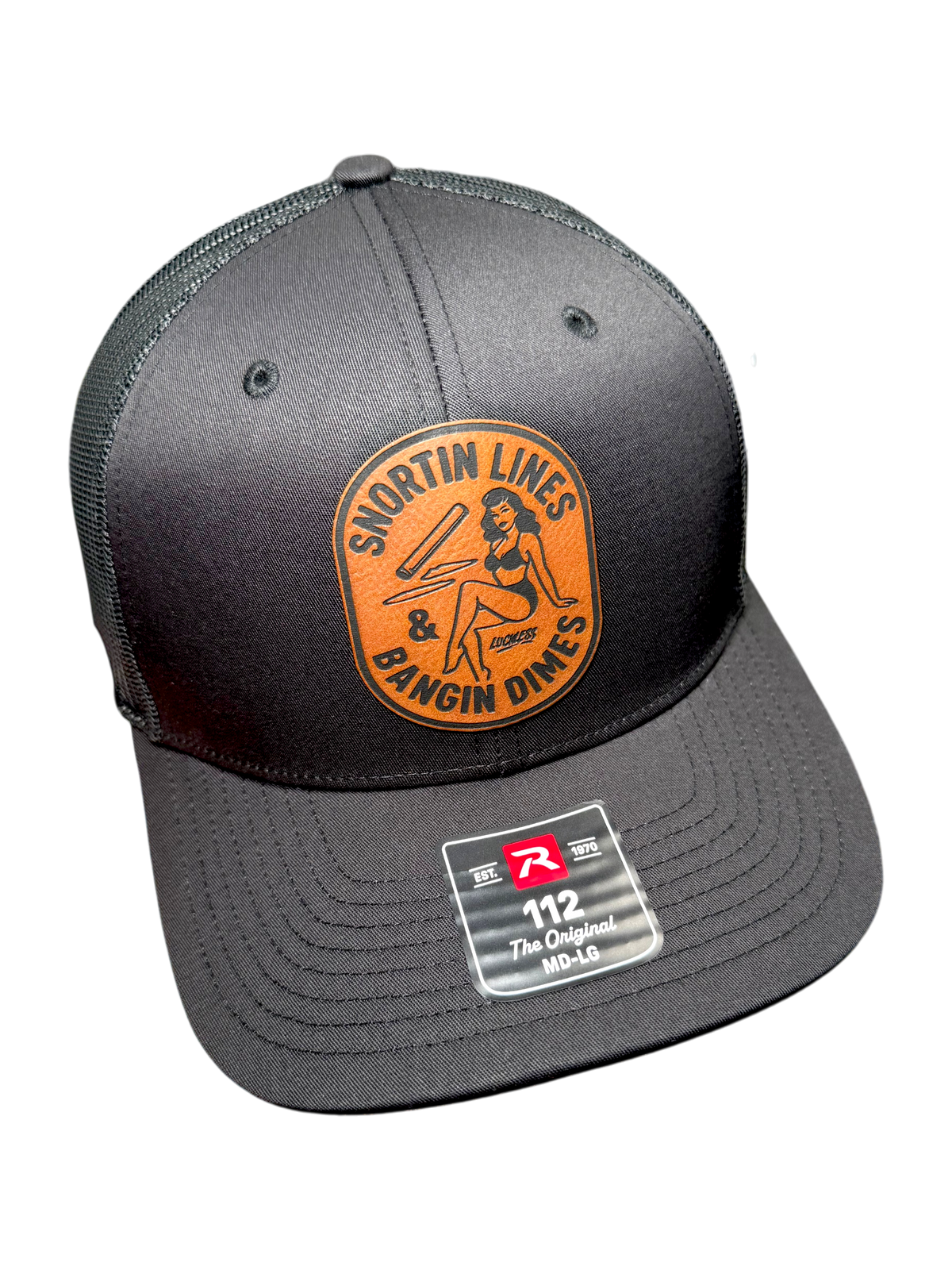 Lines and Dimes Black Rawhide Leather Patch Hat
